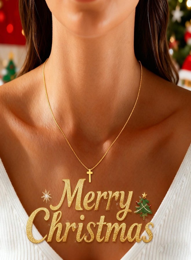 Carffordo Christmas Gift Cross Necklaces for Women - Dainty Small 14K Gold Plated Pendant Simple Box Chain Necklace Trendy Jewelry - Image 2